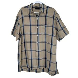 Nautica Plaid Shirt Linen Blend Lightweight Summer Vacation Button Down Men L
